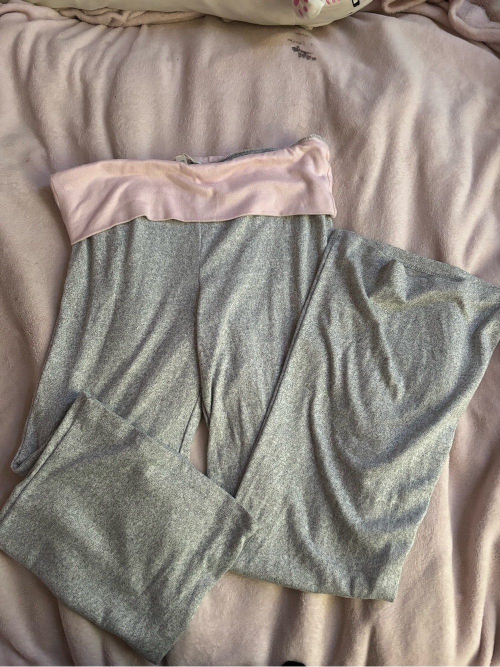 Bluenotes Gray Wide-Leg Lounge Pants with Pink Foldover Waistband